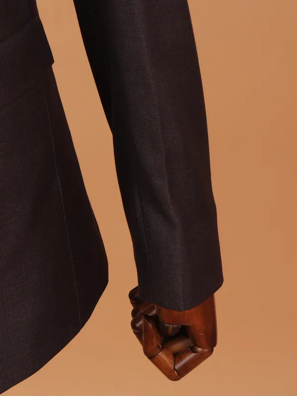 Textured brown cotton coat suit for men