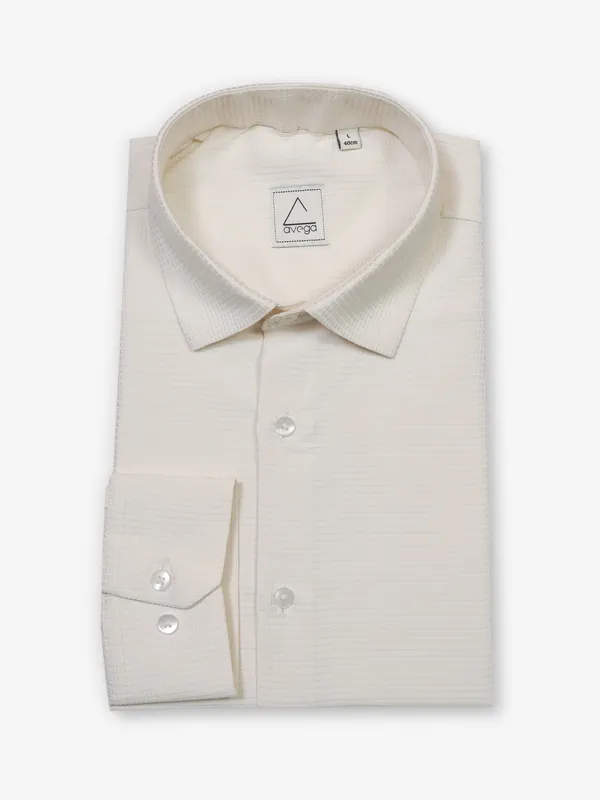 Textured cotton cream party wear shirt
