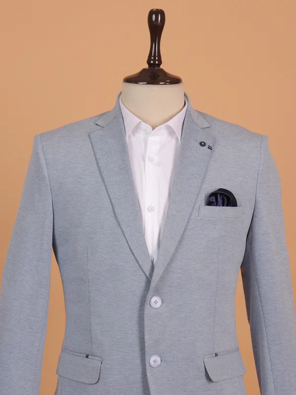 Textured cotton men blazer in powder blue