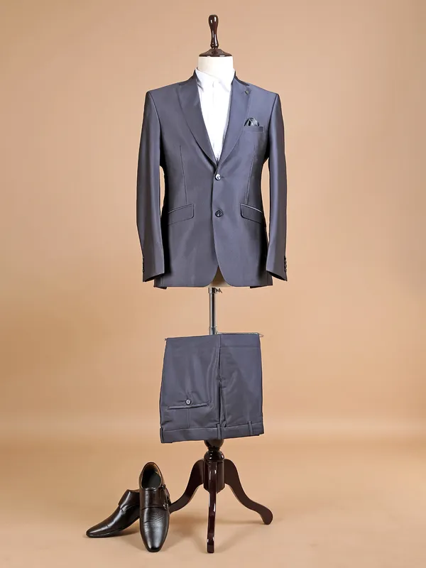 Textured dark grey terry rayon coat suit