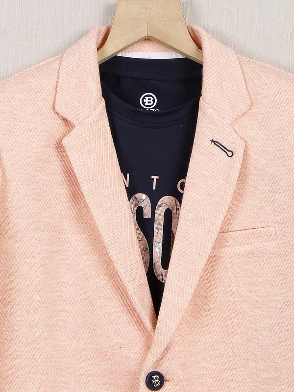 Textured style peach blazer in terry rayon