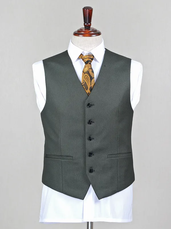 Textured style terry rayon bottle green coat suit for mens
