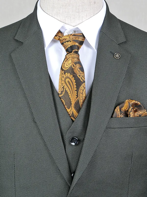 Textured style terry rayon bottle green coat suit for mens