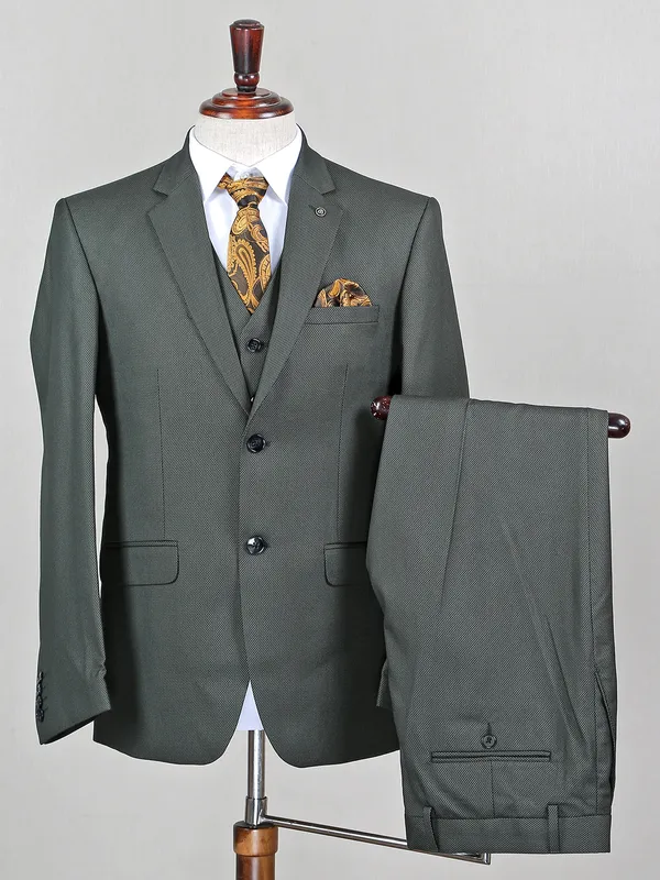 Textured style terry rayon bottle green coat suit for mens