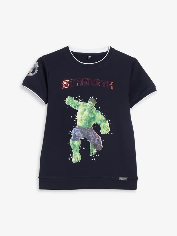 Timbuktu navy printed cotton t shirt