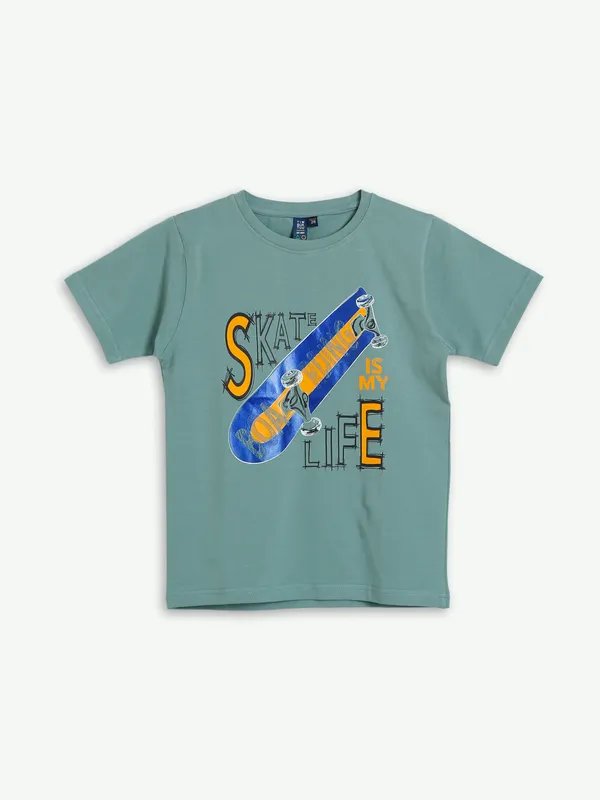 Timbuktu printed sage green cotton t shirt