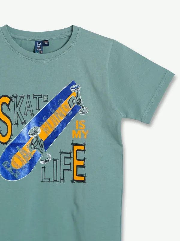 Timbuktu printed sage green cotton t shirt