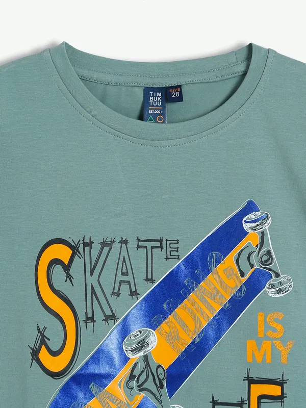 Timbuktu printed sage green cotton t shirt
