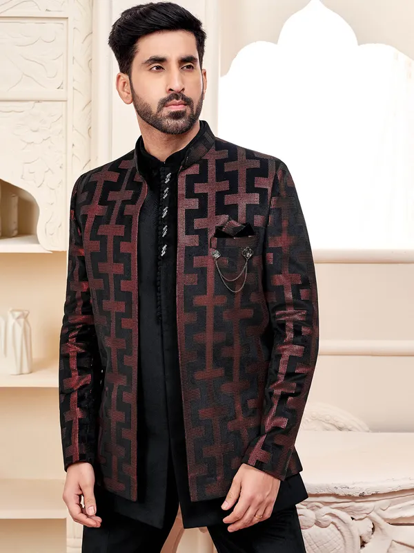 Timeless black indo western with sequins for wedding