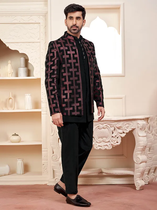 Timeless black indo western with sequins for wedding