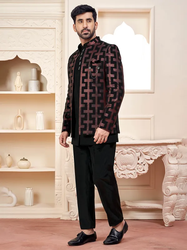Timeless black indo western with sequins for wedding