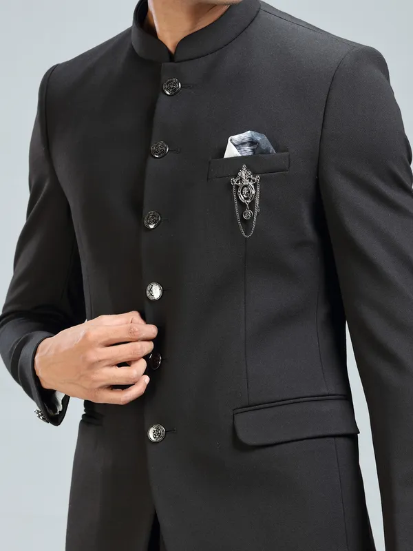 Timeless black jodhpuri blazer in luxurious terry rayon fabric