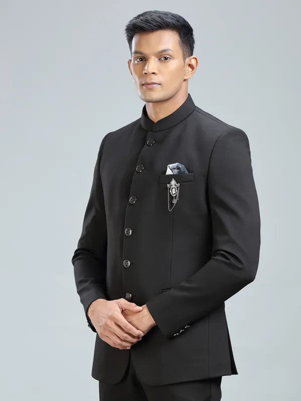 Timeless black jodhpuri blazer in luxurious terry rayon fabric