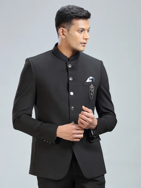 Timeless black jodhpuri blazer in luxurious terry rayon fabric