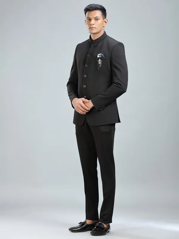 Timeless black jodhpuri suit in luxurious terry rayon fabric