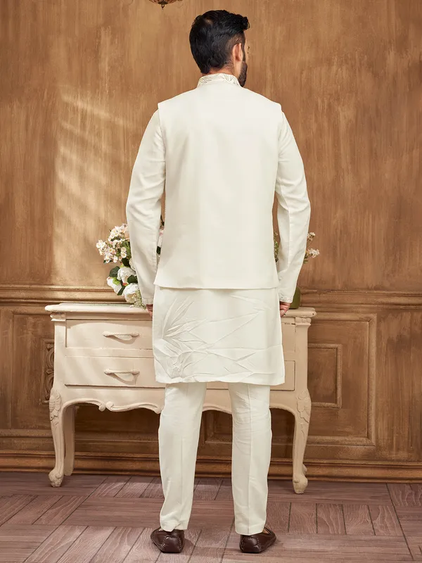 Timeless cream embroidered waistcoat set for elegant occasions
