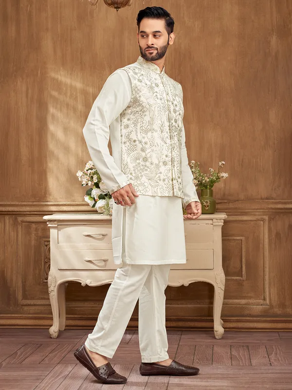 Timeless cream embroidered waistcoat set for elegant occasions