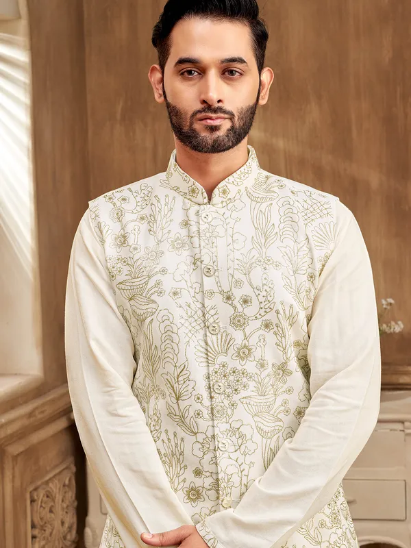 Timeless cream embroidered waistcoat set for elegant occasions