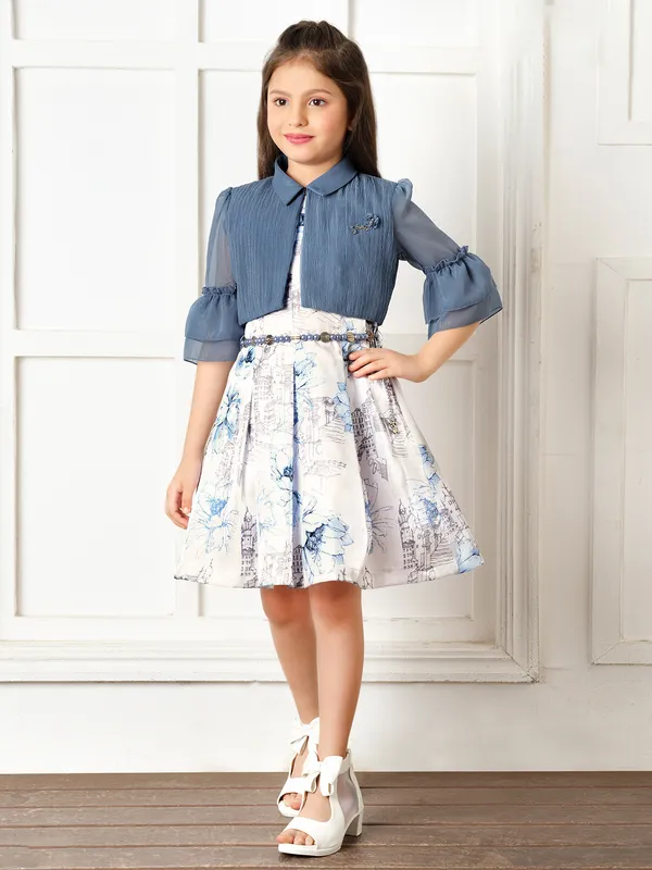 Tiny Baby white and blue printed frock