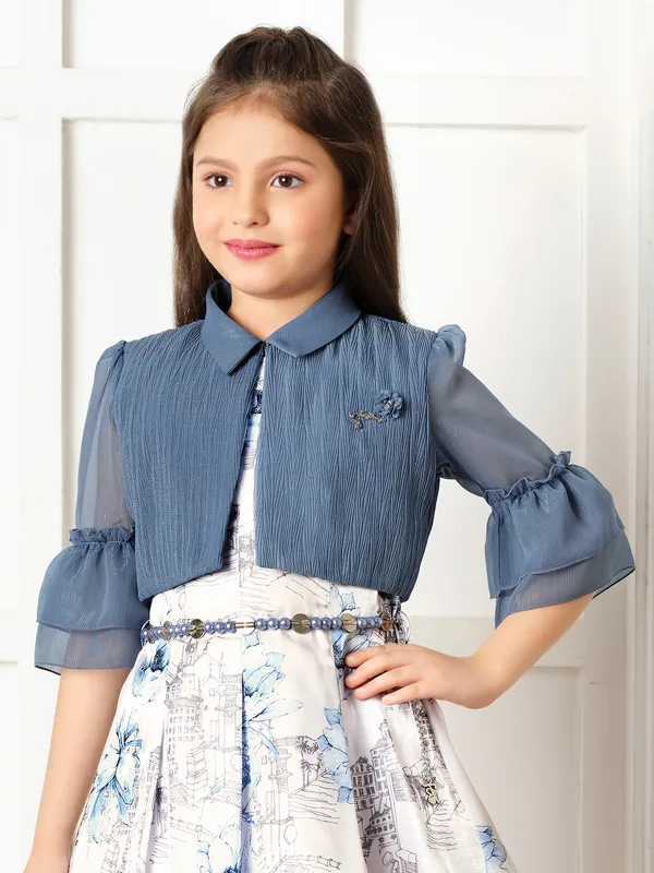 Tiny Baby white and blue printed frock