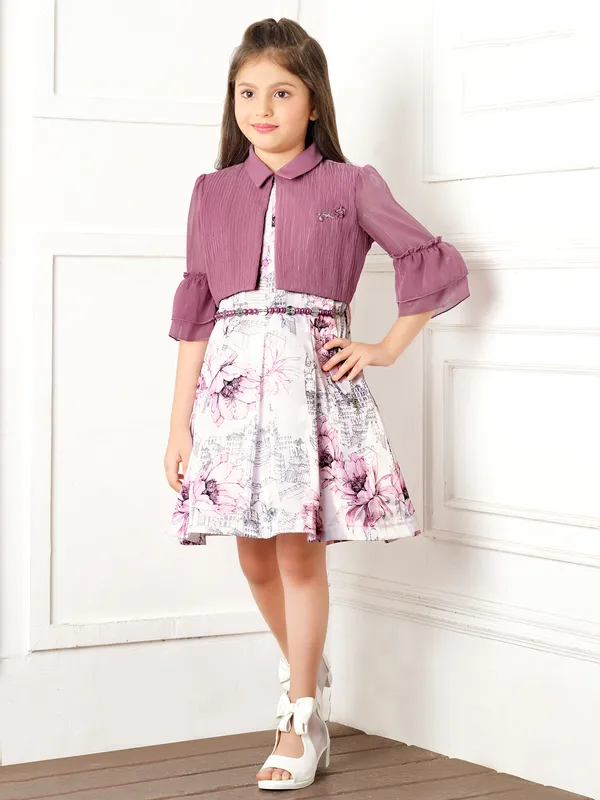 Tiny Baby white and purple printed frock