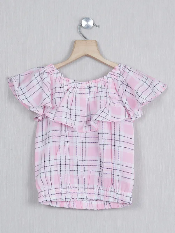 Tiny Girl checks pink cotton top for girls