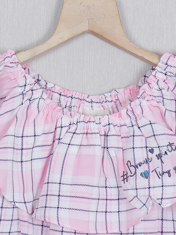 Tiny Girl checks pink cotton top for girls
