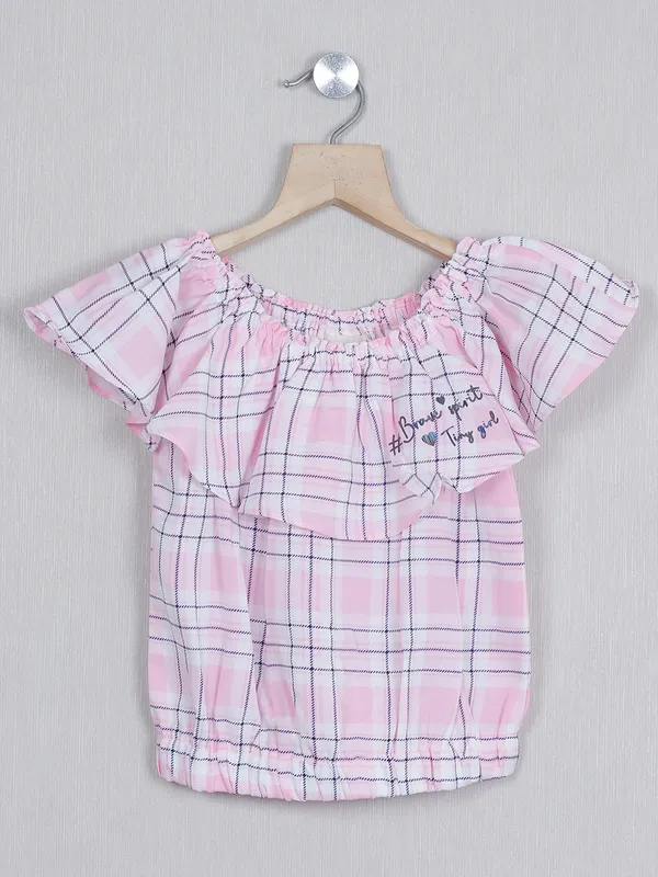 Tiny Girl checks pink cotton top for girls
