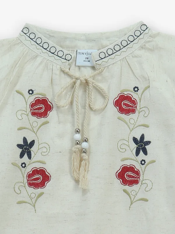 TINY GIRL cream cotton top in embroidery work