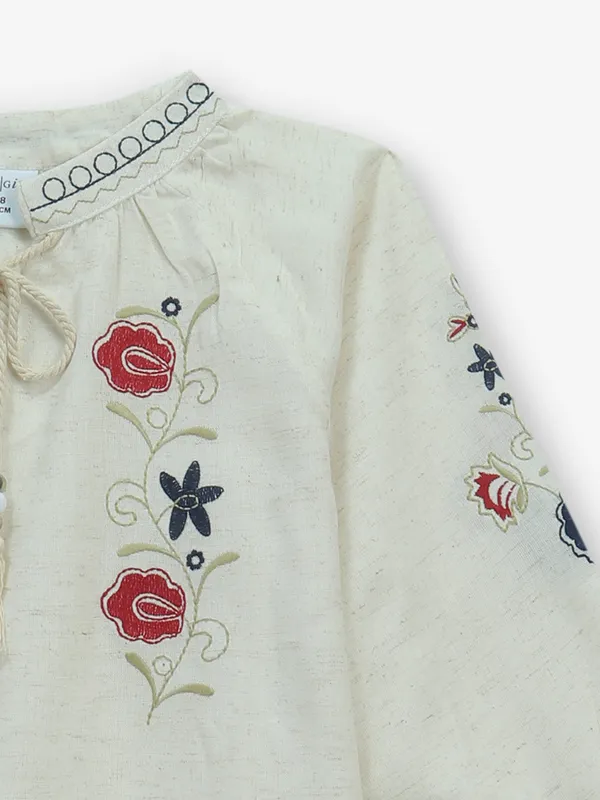 TINY GIRL cream cotton top in embroidery work