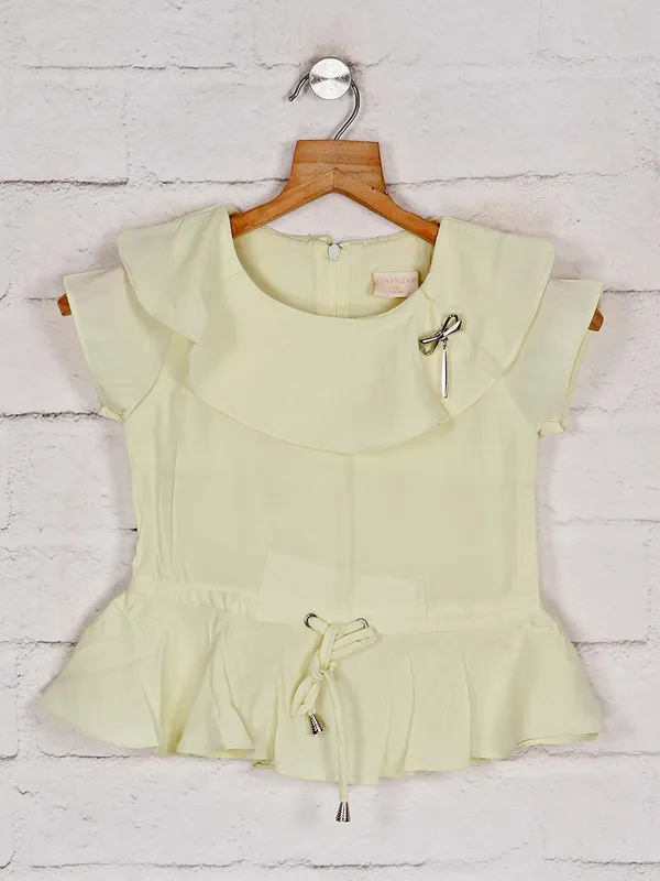 Tiny Girl latest solid lemon yellow cotton top