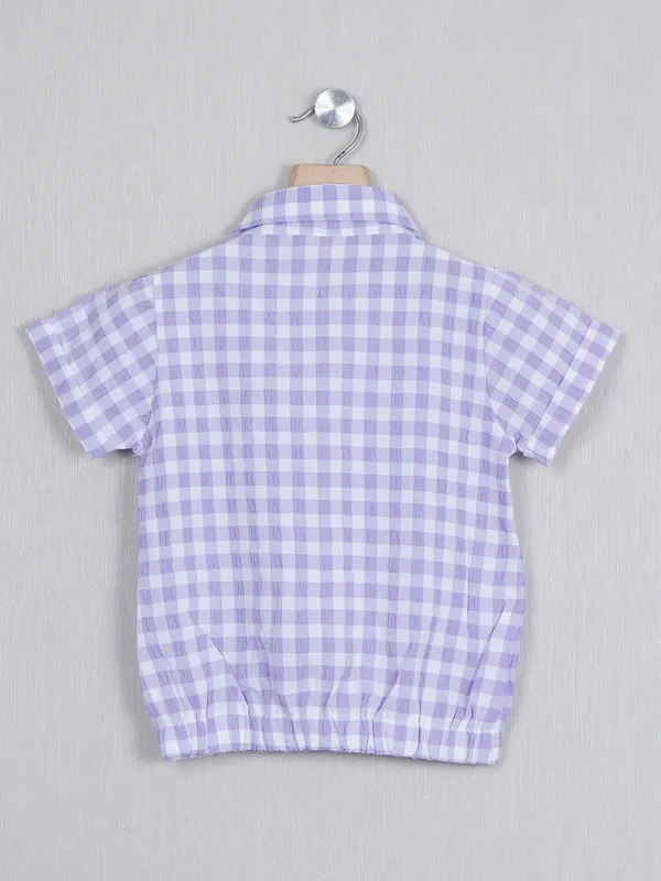 Tiny Girl lavender purple cotton casual checks top