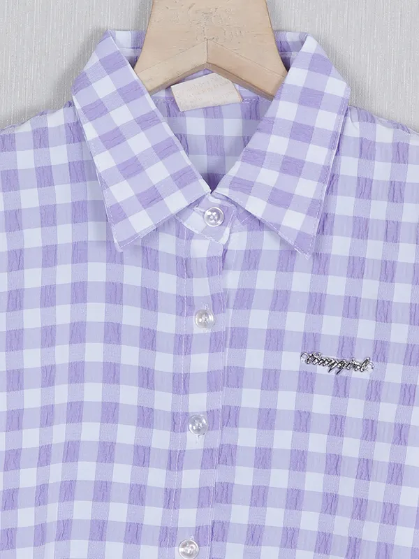 Tiny Girl lavender purple cotton casual checks top