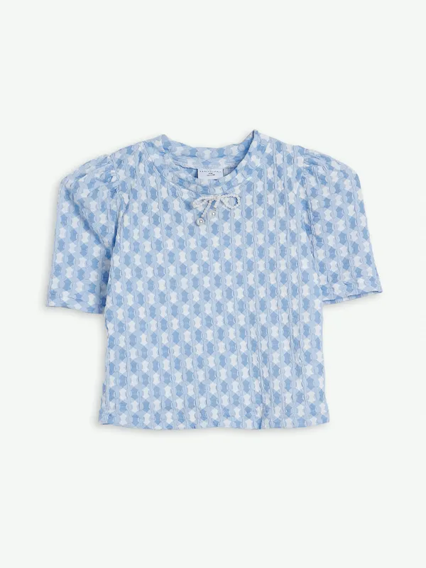 Tiny Girl light blue checks lycra top