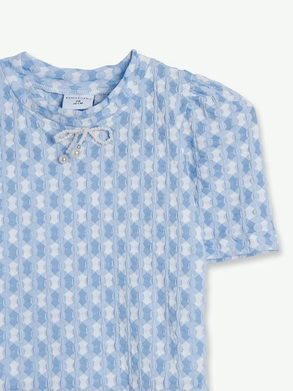 Tiny Girl light blue checks lycra top