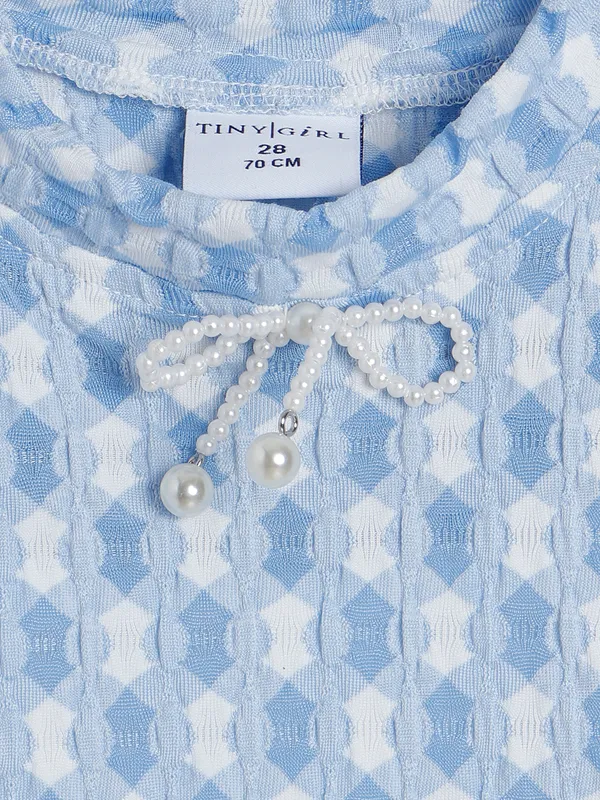 Tiny Girl light blue checks lycra top