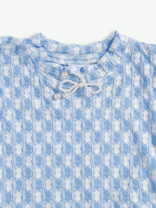 Tiny Girl light blue checks lycra top