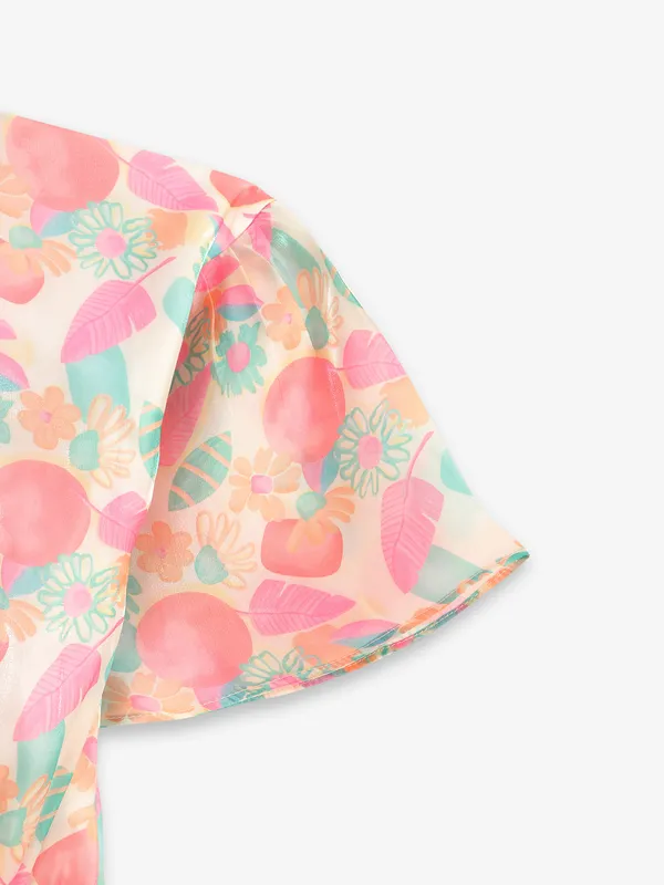 TINY GIRL peach printed cotton crop top