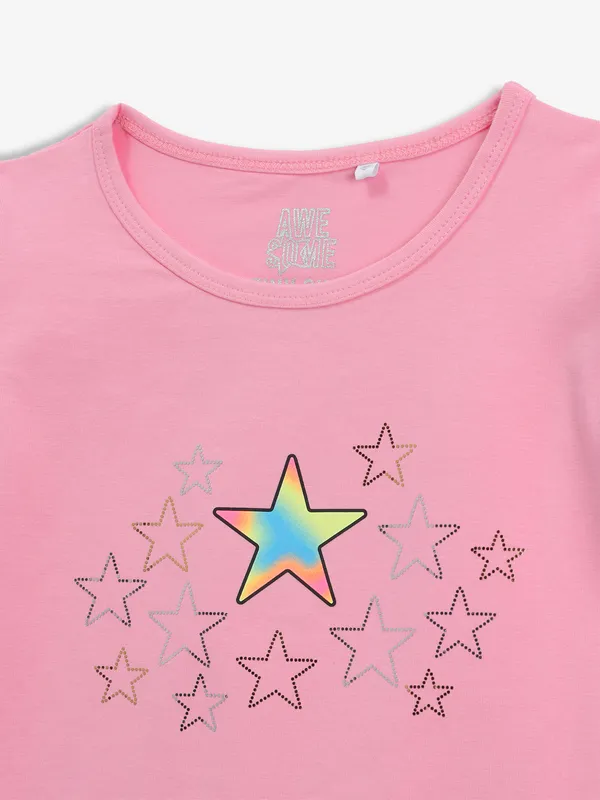 TINY GIRL pink cotton printed top