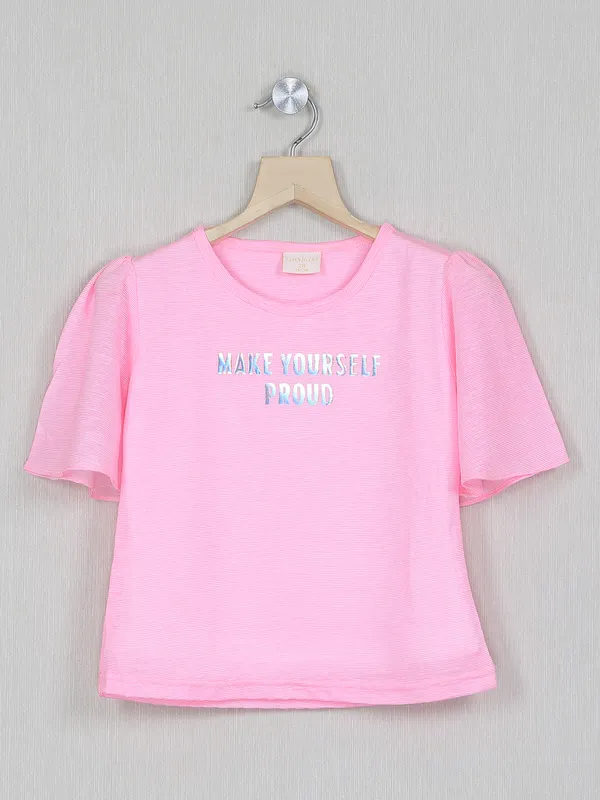Tiny Girl pink hue printed style cotton top for girls