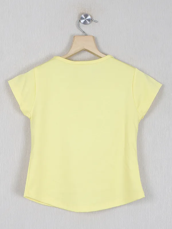Tiny girl printed light yellow cotton top for girls