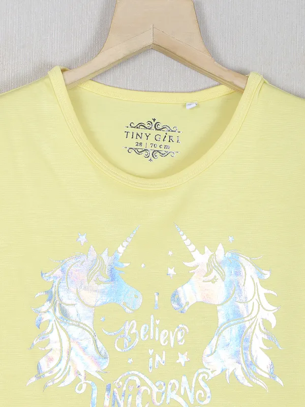 Tiny girl printed light yellow cotton top for girls