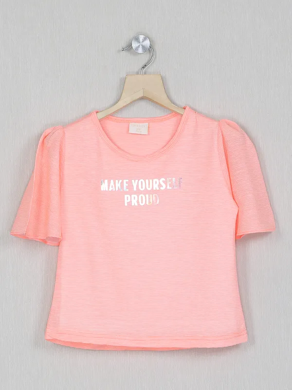 Tiny Girl printed peach cotton casual top for girls