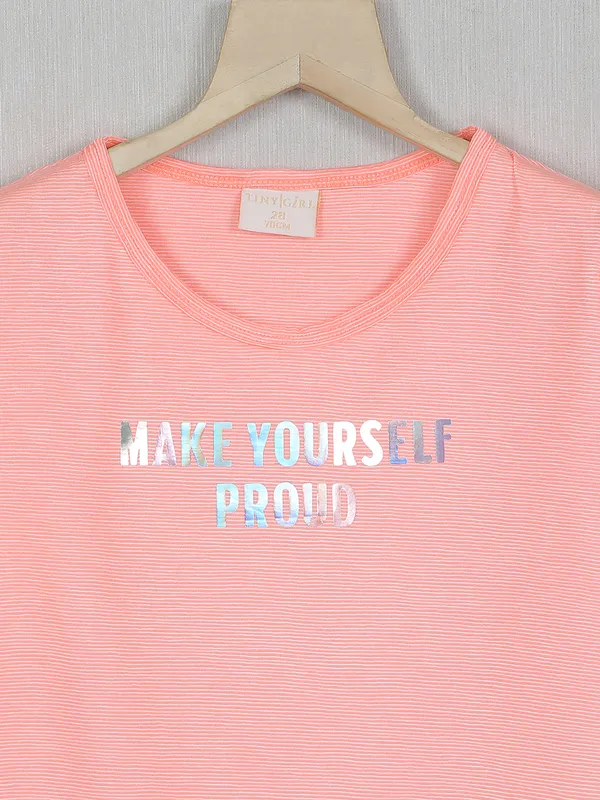 Tiny Girl printed peach cotton casual top for girls