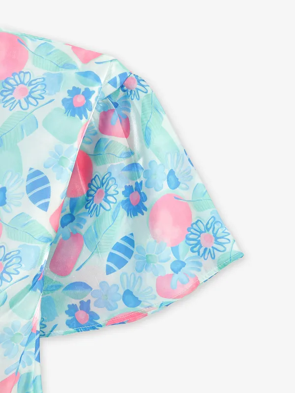 TINY GIRL printed sky blue cotton crop top
