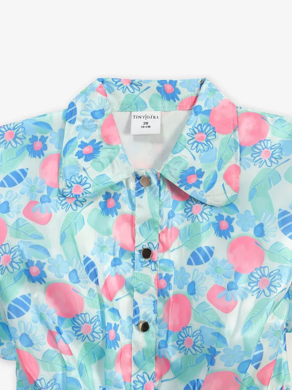 TINY GIRL printed sky blue cotton crop top