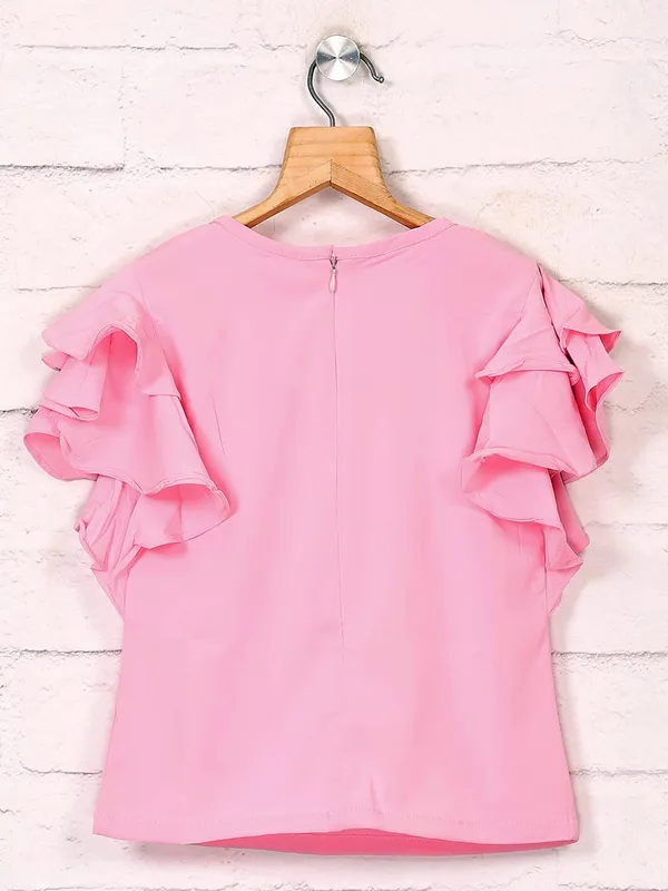 Tiny Girl round neck solid pink top