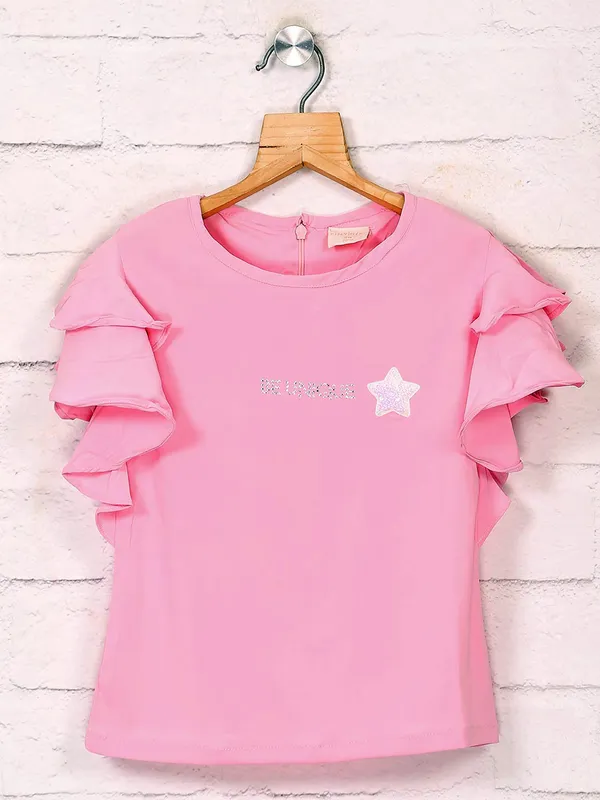 Tiny Girl round neck solid pink top