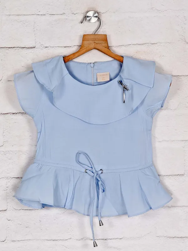Tiny Girl solid blue cap sleeves top