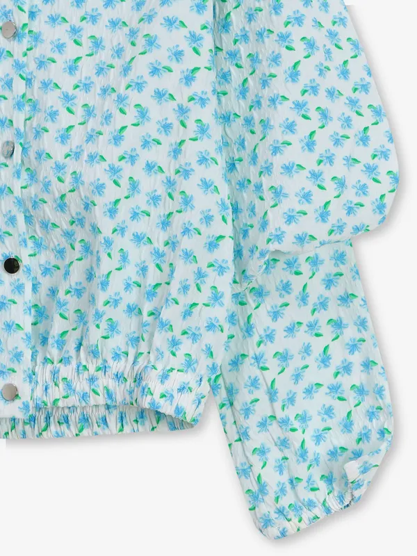 TINY GIRL white and blue cotton crop shirt